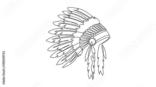 Continuous line drawing Native American chief headdress d flat vector isolated white background