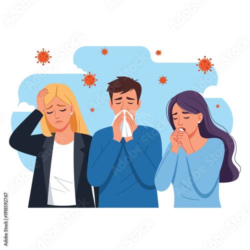 People Suffering from Flu and Coronavirus Symptoms