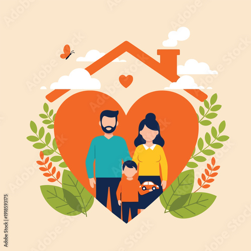 Happy Family Inside Heart House