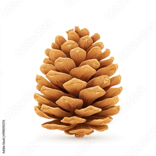 A detailed, textured, brown pinecone isolated on a white background