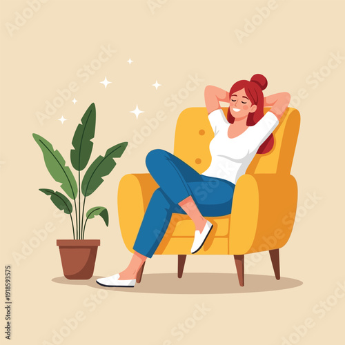 Relaxing Woman Enjoying Comfort at Home