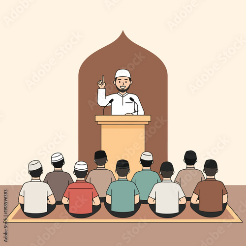 Muslim Speaker Delivering a Khutbah or Tausiyah