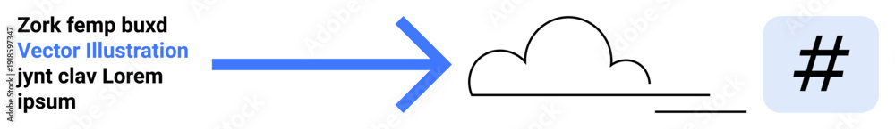 Fototapeta premium Arrow pointing to cloud with metadata tag symbol, abstract digital connectivity and data transfer. Ideal for cloud storage, social media, file sharing, innovation, technology, communication, simple