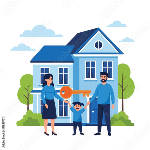Happy Family New Home Purchase With Key