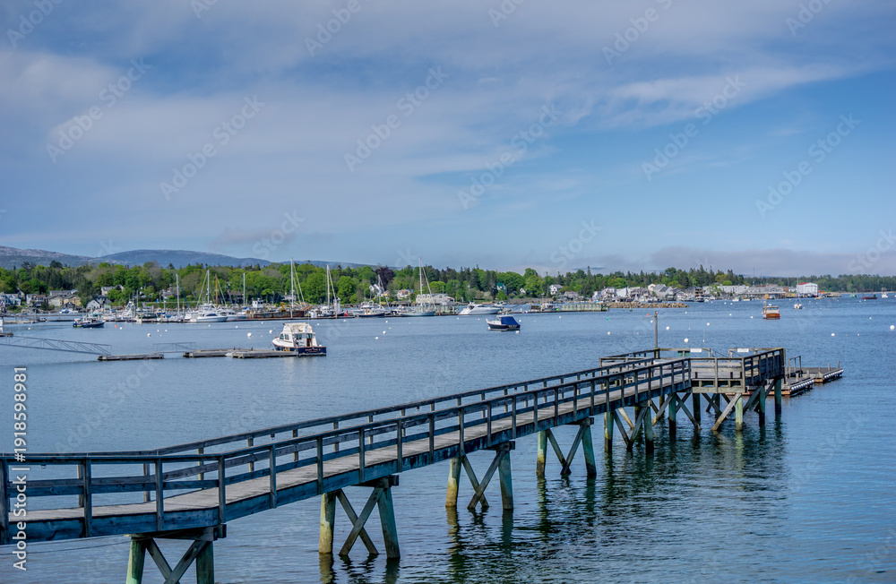 Obraz premium A pier with a pier walkway and a boat dock