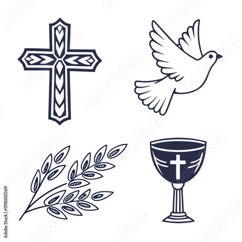 Minimalist Christian Icon Pack Collection Flat Vector Isolated Symbols for Church