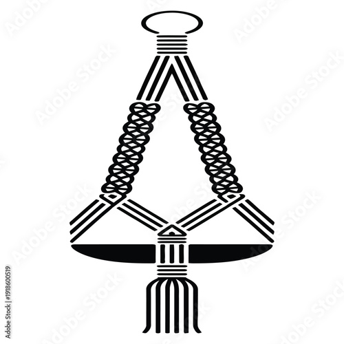 Black silhouette of a macrame plant hanger an intricate handmade knotting craft for bohemian home decor and indoor gardening