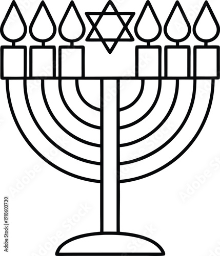 temple menorah with matzah pattern line art vector illustration on transparent background