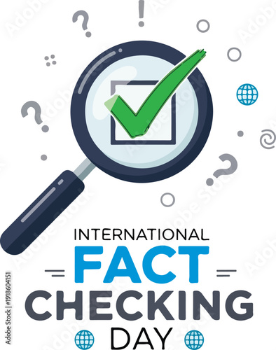 International Fact Checking Day illustration with magnifying glass and checkmark