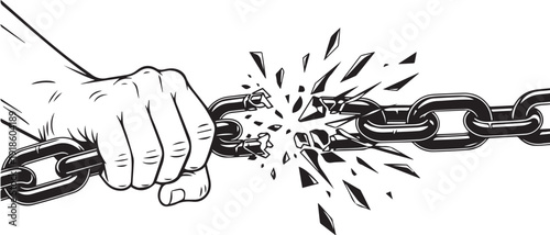 Strong Hand Breaking Metal Chains Illustration Symbolising Freedom, Liberation, and Breaking the Cycle of Addiction