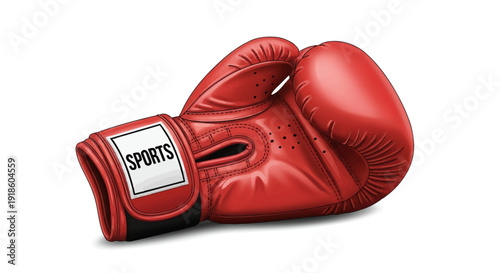 Single Red Boxing Glove with Sports Label Illustration