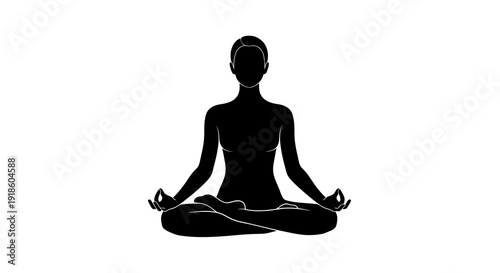 Silhouette of a person meditating in a lotus pose with hands in Gyan Mudra