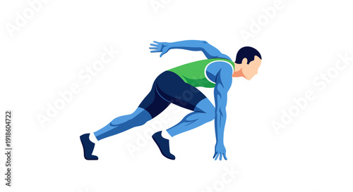 Runner in Starting Position with Green Tank Top