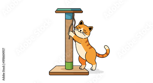 Playful Orange Cat Scratching on a Post with Rope