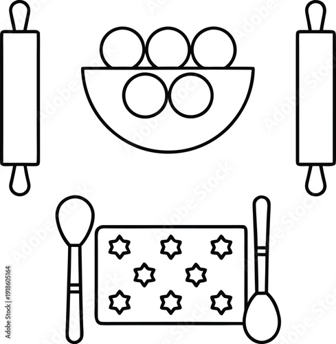 passover cooking class line art vector illustration on transparent background