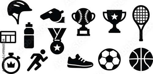Sports Essentials: A collection of various sports equipment silhouettes. Perfect for any design projects. 