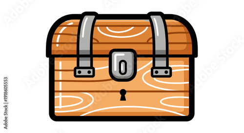 Wooden Treasure Chest with Metal Clasps and Lock - Vector Illustration