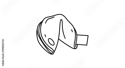 Fortune cookie, black and white line drawing, isolated on white background