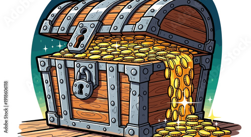 Treasure Chest Overflowing with Golden Coins
