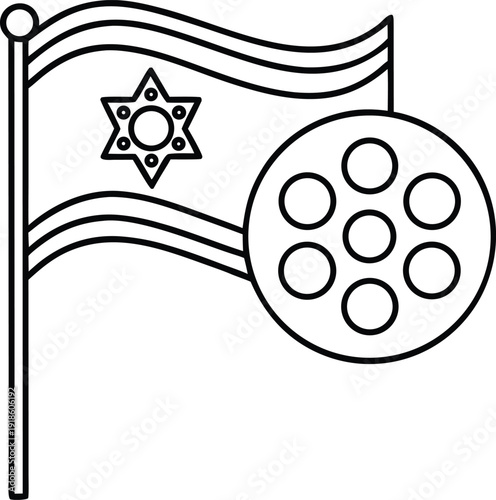 israeli flag with seder plate line art vector illustration on transparent background