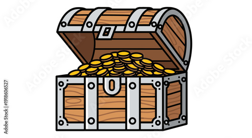 Open Treasure Chest Full of Gold Coins Illustration