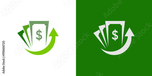 Dual meaning logo combining money and arrow elements, symbolizing financial growth, rising profit, strategic direction, and forward economic momentum in a modern identity.