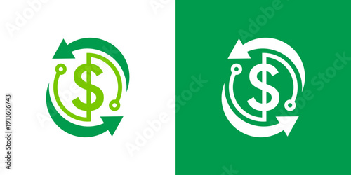 Dual meaning logo combining money and arrow elements, symbolizing financial growth, profit increase, smart investment direction, and dynamic economic progress.