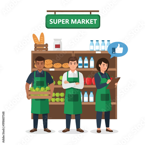 Super Market Employees Working Together