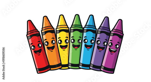 Happy Colorful Cartoon Crayons with Smiling Faces