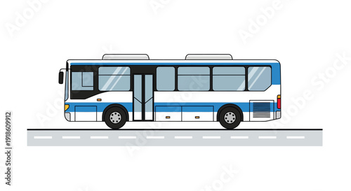 Modern Blue and White City Bus on Road
