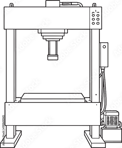 Black and White Frame Type Hydraulic Press Line Art Front View