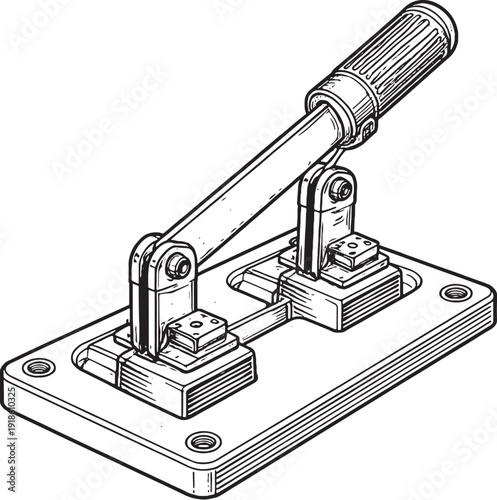 Black and White Dual Lever Control Mechanism Line Art Illustration