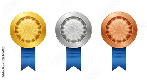Gold silver and bronze medals isolated on transparent background