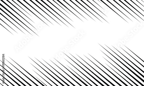Diagonal speed lines background. Comic book explosion lines wallpaper. Abstract black and white flash frame design.
