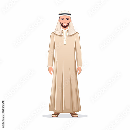 Illustration of a man wearing traditional Arabic clothing and headscarf.