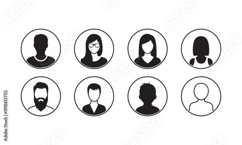 Eight anonymous people in oval portraits