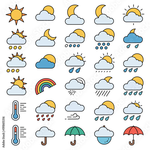 Collection of weather icons representing various conditions