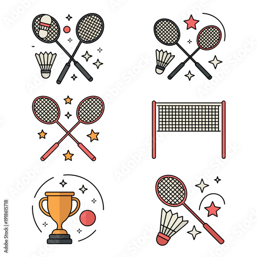 Badminton icons set for sports and games