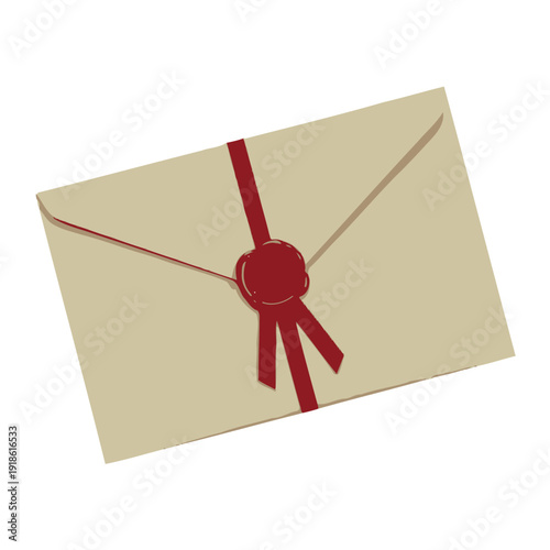 Sealed envelope with red ribbon and wax stamp