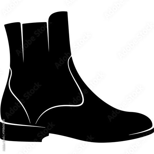 Black Monochrome Chelsea Ankle Boots Vector Illustration