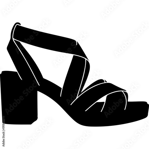 Modern Black Strappy Heel Sandal Illustration