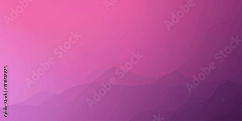 Abstract pink background with stars over a misty mountain landscape at sunset with clouds and a soft horizon view