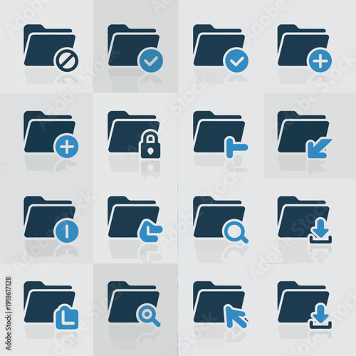 Collection of folder icons with various actions and symbols