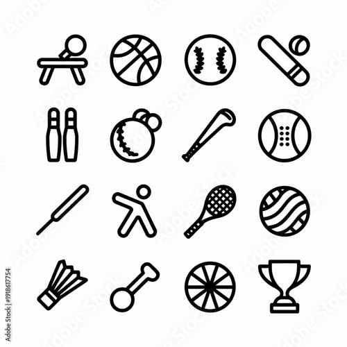 Collection of sports equipment and balls icons