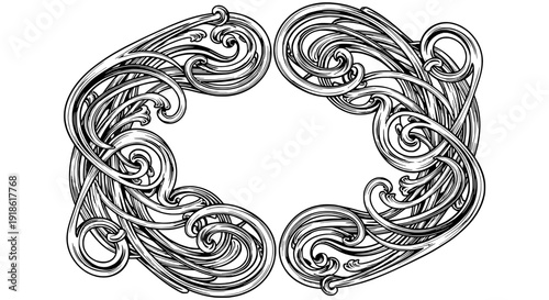 Intricate floral wreath illustration with swirling patterns and vines in a circular arrangement overhead view