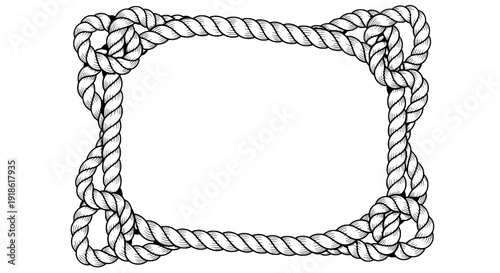 A detailed illustration of a rope framed picture on a plain white background from a straight viewpoint