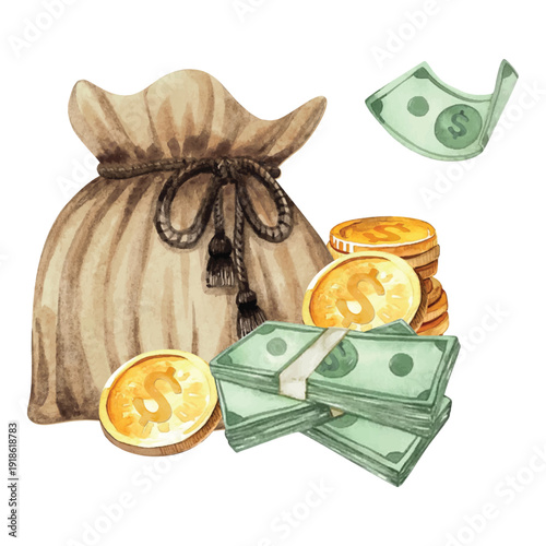 Old Money coin gold with bag