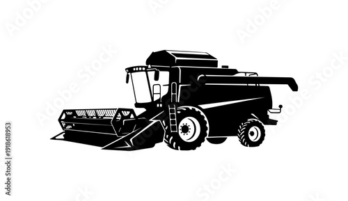 Black and White Vector Illustration of a Combine Harvester