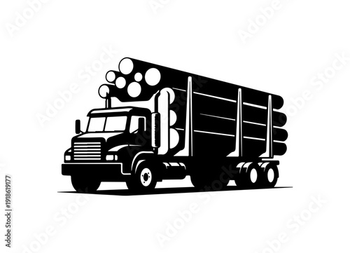 Black Vector Log Hauling Truck Illustration