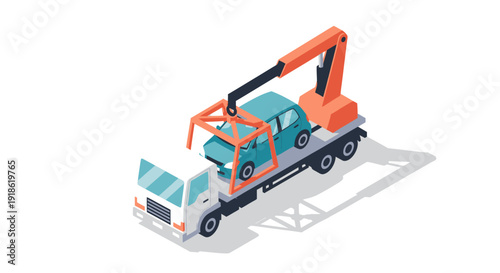 Car Carrier Truck Transporting Vehicles Isometric Illustration.